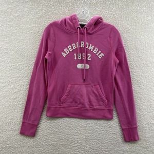 Abercrombie & Fitch Pink Logo Spellout Sporty Pullover Hoodie Womens S Small